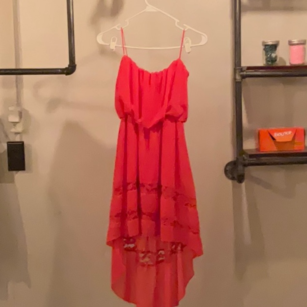 Strapless coral dress